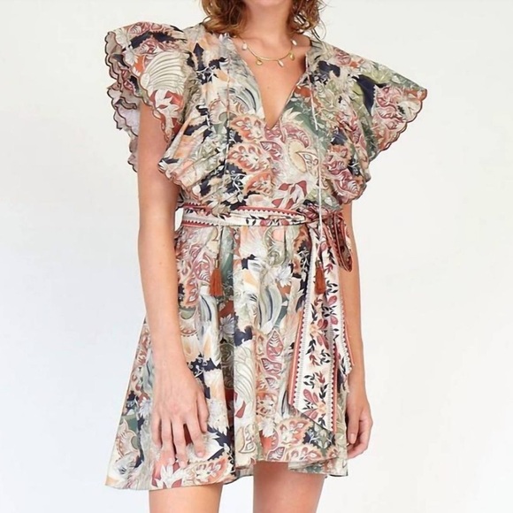 Chufy | Memories of Ancient Burma Flutter Sleeve Mini Dress Size Small - Picture 1 of 12